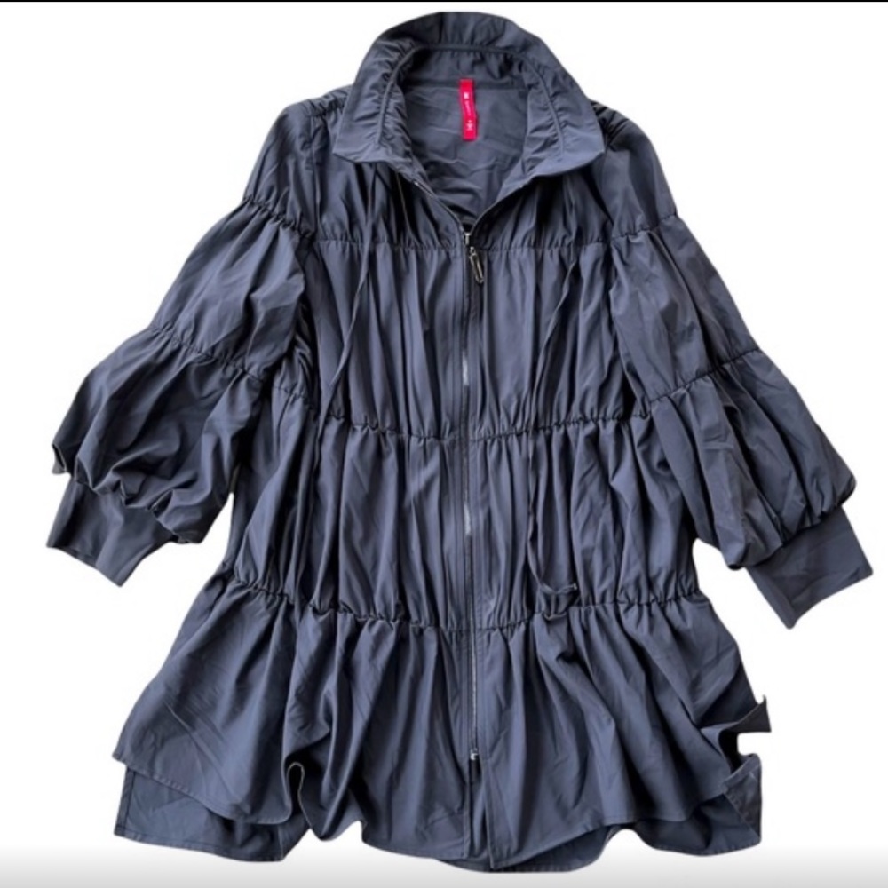 IC by Connie K Dark Gray Gathered Ruffle Jacket Size Medium